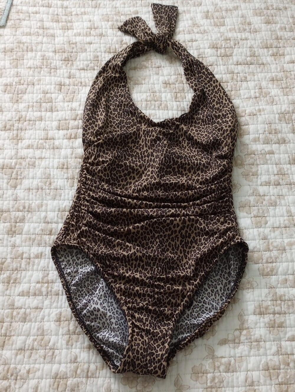 WOMENS Miraclesuit Leopard Print Halter One-Piece Swimsuit - Brown/Black 10